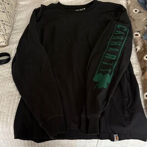 Carhartt Men's Black Long Sleece with Green St Patrick’s Sleeve Logo